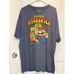 Super Mario Bros Adventures Graphic T Shirt Mens 3XL Blue Nintendo T-Shirt Gamer